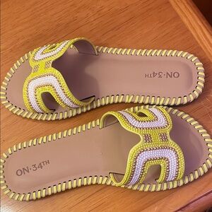 ON·34TH Yellow Beaded Slide Sandals for Women